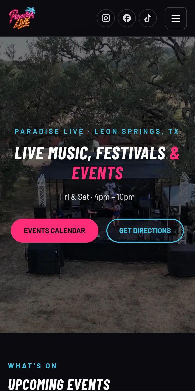 Paradise Live homepage on a phone