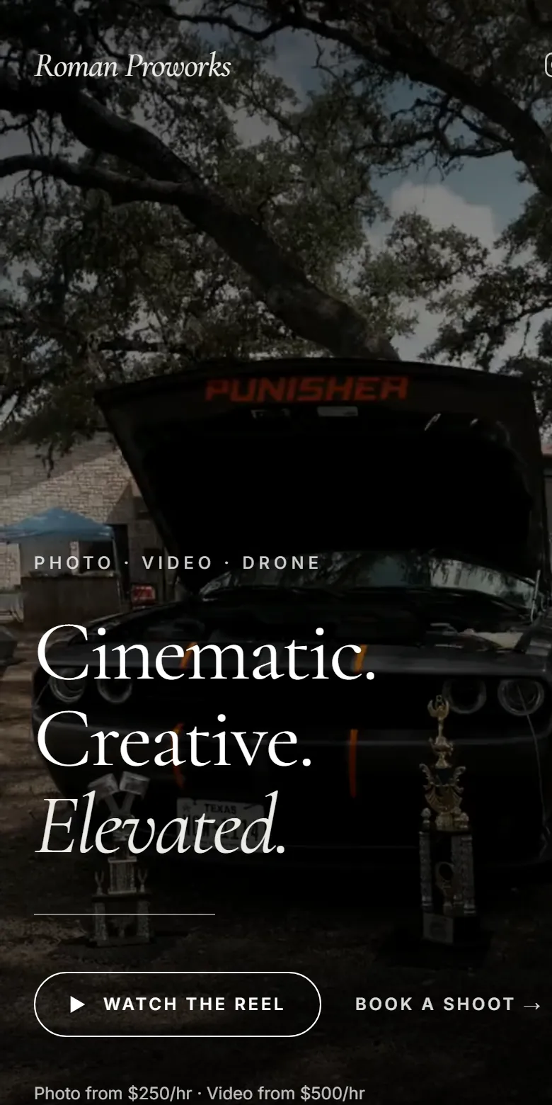 Roman ProWorks homepage on a phone